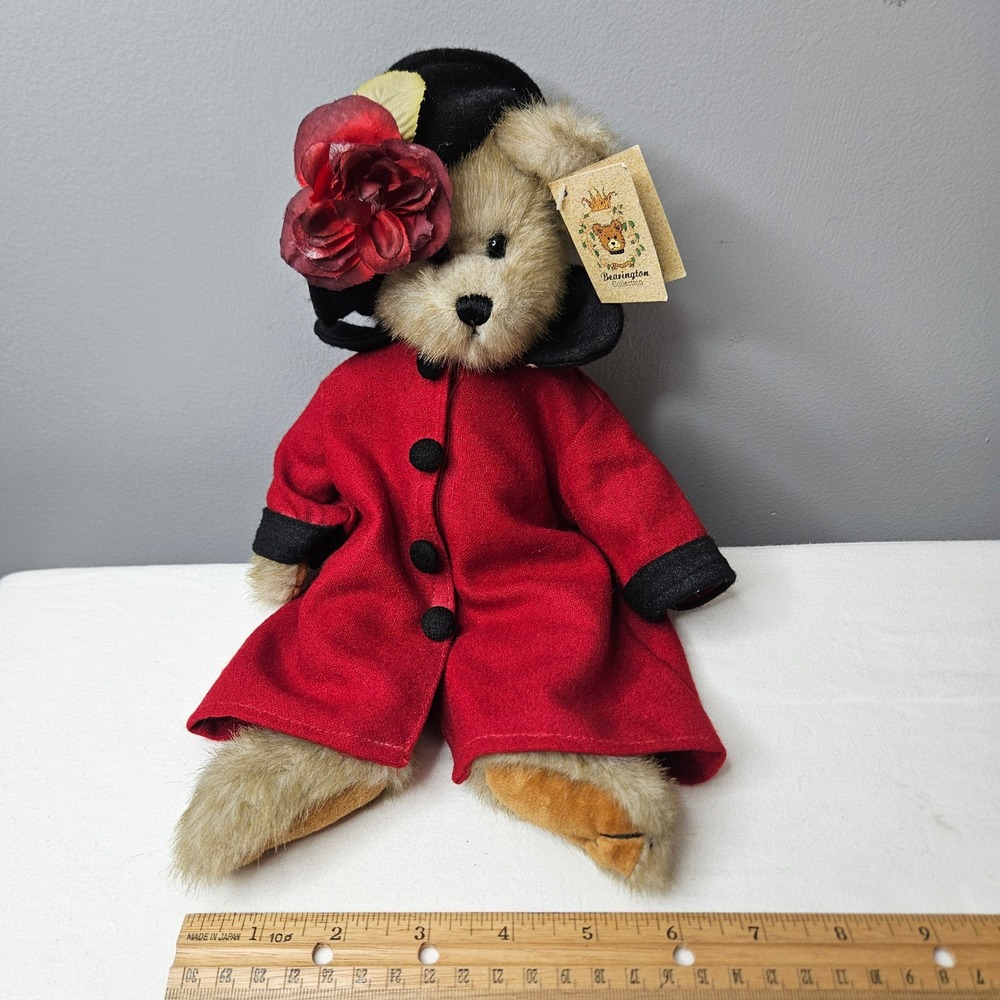 Bearington Collection Hayley Teddy Bear 1137 Red Coat Black Hat Rose 10in 2001